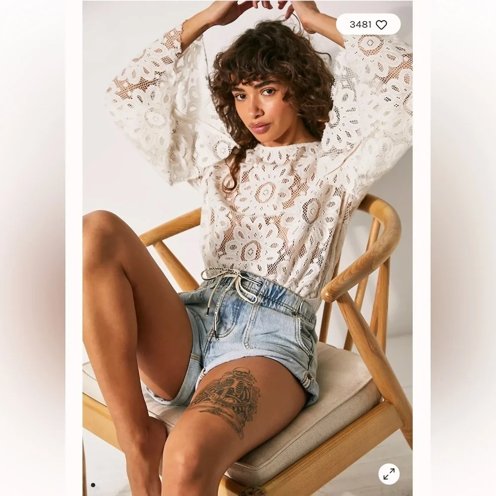 NEW Free People Intimately Better With Time Floral Lace Ivory Bodysuit Top S